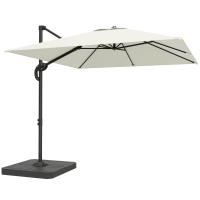 Outsunny 2.4 x 2.4m Cantilever Parasol with Umbrella Weights, UPF50+ Offset Outdoor Umbrella w/ Easy Tilt Adjustment, Cream White