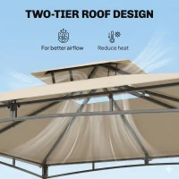Outsunny 3 x 3 m Gazebo, Garden Gazebo with 2-Tier Roof, Metal Frame, Khaki(m-6)