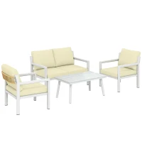 Outsunny 4 Seater Rattan Garden Furniture Set with 2 Armchairs, Loveseat, Coffee Table, Garden Sofa Set with Cushions, Brown(m-1)