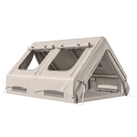 Outsunny Inflatable Camping Tent, 4 Season Hot Tent 10000mm Waterproof with Chimney Opening, Sky Light and Air Pump, Khaki(m-10)