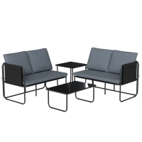 Outsunny Ensemble de jardin extérieur 4 pièces avec 2 canapés 2 places 2 tables en verre coussins housses amovibles et poches gris(m-7)