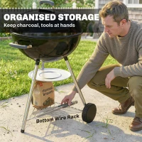 Outsunny barbecue portable au charbon, grille extérieure ronde avec couvercle, thermomètre, roues, noir.(m-4)