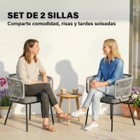Outsunny Set de 2 Sillas de Jardín Exterior de Ratán con Cojines Reposabrazos y Marco de Acero para Terraza 55x57x75 cm Gris(m-4)