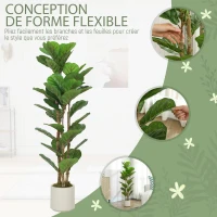 HOMCOM Plante artificielle intérieure 120 cm Figuier lyre arbre artificiel avec pot en plastique et tronc en bois massif, vert(m-6)
