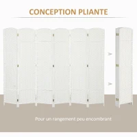 HOMCOM Paravent interieur en bois 6 panneaux 240 x 170 cm séparateur de pièce pliable pour salon, chambre à coucher, naturel(m-6)