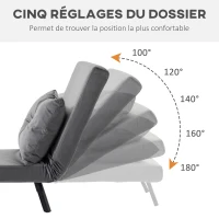 HOMCOM Fauteuil convertible 1 place fauteuil-lit chauffeuse 3 en 1 dossier réglable oreiller tissu velours 63x73x81cm gris(m-5)
