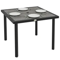 Outsunny Square Garden Dining Table with Parasol Hole, Slatted Top, Metal Frame, 86 x 86 x 71 cm, Light Grey(m-10)