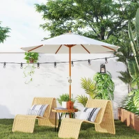 Outsunny Parasol de jardin extérieur rond Ø 2,7 x 2,5 m avec ouverture fermeture manivelle, mât en bois, toile 180 g/m², beige(m-10)