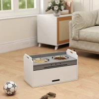 PawHut Comedouro Elevado para Cães com Armário de Armazenamento 2 Tigelas com Anéis Antiderrapantes 60x30x35,5cm Branco(m-10)