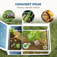 PawHut Maison enclos cage habitat pour petit animal tortues avec 2 espaces 91 x 60,5 x 32 cm bois massif bleu(m-7)