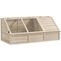PawHut Maison enclos cage pour petit animal tortue en bois avec couvercle ouvrable, loquets, 2 espaces distincts, bois naturel(m-12)