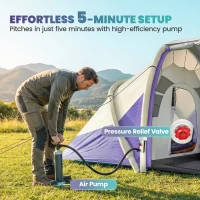 Outsunny Inflatable Tent 2 Bedroom 3000mm Waterproof Windproof Air Tent with Carry Bag for 4 Person(m-4)