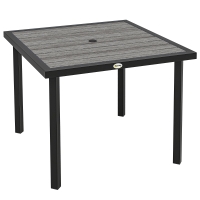 Outsunny Square Garden Dining Table with Parasol Hole, Slatted Top, Metal Frame, 86 x 86 x 71 cm, Light Grey