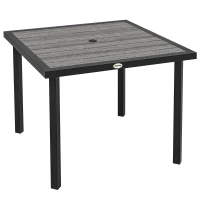 Outsunny Square Garden Dining Table with Parasol Hole, Slatted Top, Metal Frame, 86 x 86 x 71 cm, Light Grey(m-1)
