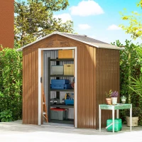 Outsunny 6.5 x 3.5ft Metal Garden Storage Shed - Brown Wood Effect(m-2)