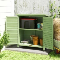 Outsunny Garden Shed Wooden Garden Storage Shed 2 Door Unit Solid Fir Wood Garage Tool Organisation Cabinet, 87L x 46.5W x 96.5Hcm, Green(m-9)