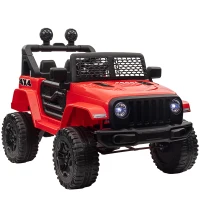 HOMCOM Kids Electric Ride On Car 12V Off Road Toy with Parental Remote Control 2 Motors Horn Lights Suspension Wheels for 3-6 Years Old Red(m-1)