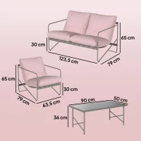 Outsunny Conjunto de Jardín Exterior de 4 Piezas con Sofá de 2 Plazas 2 Sillones Mesa de Vidrio Templado Cojines Gruesos Rosa(m-3)