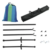 Outsunny Cama Rede com Suporte 310x117 cm com Bolsa de Transporte Altura Ajustável Capacidade 120 kg para Campismo Pátio Verde e Azul(m-13)