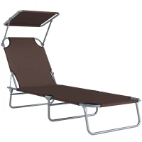 Outsunny Folding Sun Lounger with Canopy, Reclining Sunbed with 4-Position Adjustable Backrest, 600D Oxford Cloth, Portable Garden Lounger Recliner Chair for Beach, Camping, Patio, Brown(m-1)