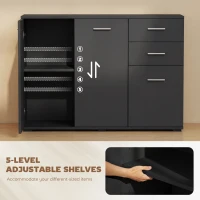 HOMCOM Sideboard, Modern Storage Cabinet with 2 Drawers, 3 Doors and Adjustable Shelves, Black(m-5)