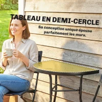 Outsunny Ensemble Bistro d'Extérieur, Mobilier de Patio 3 Pièces avec Chaises Pliantes, Table en Verre Semi-Circulaire, Noir(m-5)