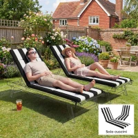 Outsunny Set 2 Cuscini per Sedie da Esterno con 6 Lacci di Fissaggio, in Cotone, 183x54x6.5 cm, Nero e Bianco(m-7)