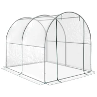 Outsunny Walk-in Tunnel Greenhouse with Roll-up Door, Transparent Polytunnel Greenhouse with Steel Frame and Plastic Cover, 2.5 x 2m(m-23)