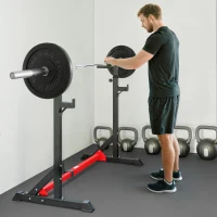HOMCOM Soporte para Pesas Estante Soporte Barra Pesas Ajustable para Ejercicios Sentadillas en Hogar y Oficina Carga 150 kg de Acero Altura Regulable de 121-171 cm Negro y Rojo(m-8)