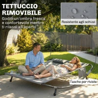 Outsunny Lettino Prendisole Doppio con Baldacchino Rimovibile, Ruote, Cuscini e Tasche, Grigio(m-6)