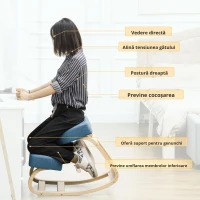 Vinsetto Scaun Ergonomic cu Suport pentru Genunchi din Lemn de Mesteacăn, 51x69x58 cm, Albastru(m-4)