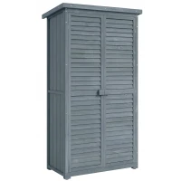 Outsunny Armoire de jardin remise pour outils en bois 2 étagères toit bitumé portes persiennes 87 x 47 x 160 gris(m-12)