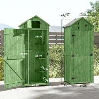 Outsunny Armadio da Giardino in Legno, Capanno Attrezzi con 3 Ripiani Rimovibili, Porta con Serratura, Tetto a Capanna Rivestito in Asfalto, Ventilazione, Verde(m-3)