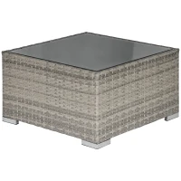 Outsunny Square PE Wicker Rattan Table, with Glass Top - Light Grey(m-14)
