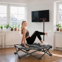 SPORTNOW Trampolín de Fitness Plegable 104 cm con Barra Ajustable en 3 Alturas Marco Metálico Reforzado y Bolsa 104x104x114 cm(m-9)