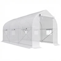 Outsunny Serre tunnel de jardin 8m², serre de jardin tunnel avec 2 portes et 6 fenêtres, bâche PE 140g/m² 400x200x200cm blanc(m-12)