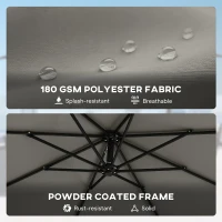 Outsunny 3 m Garden Cantilever Parasol with Cross Base, Sandbag, 360° Rotating Overhanging Banana Umbrella, Grey(m-7)