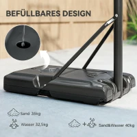 SPORTNOW Coș de Baschet Reglabil pe 6 Înălțimi cu Bază Reîncărcabilă și Roți, din PE, Oțel și Poliester, Negru(m-7)