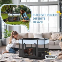 PawHut Țarc de Joacă pentru Animale de Companie cu 7 Ferestre, 3 Uși și 2 Pungi de Depozitare, Gard pentru Câini din Țesătură și Oțel Oxford, 84x64x53 cm, Negru(m-4)