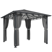 Outsunny Gartenpavillon ca. 3 x 3 m Metall Pavillon mit 6 mm Polycarbonat-Dach 4 Seitenteile, UV50+ Dunkelgrau