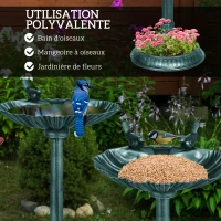 Outsunny Bain d'oiseaux abreuvoir antique 81 cm avec base de jardinière, mangeoire et bassin à oiseaux sur pied, bronze vert(m-4)