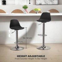 HOMCOM Zestaw 2 hokerów barowych, obracane krzesła z oparciem, regulowana wysokość, maks. obciążenie 120 kg, 42 x 41 x 82-104 cm, czarne(m-5)