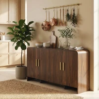 HOMCOM Buffet cuisine, meuble de rangement avec 4 portes à fermeture douce, 4 compartiments et bords arrondis, 152x40x80cm, noyer(m-9)