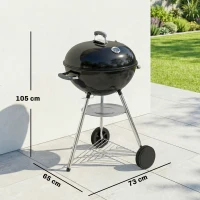Outsunny tragbarer Holzkohlegrill, runder Außen-Grill mit Deckel, Thermometer, Räder, schwarz.(m-3)