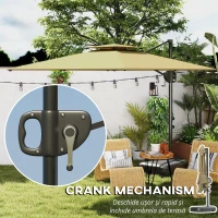 Outsunny Umbrelă de Grădină Decentrata 2.5x2.5 m cu Bază Umplută, Manivelă și Cap Reglabil, Bej(m-4)
