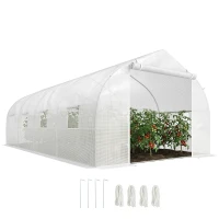 Outsunny Serre Tunnel de Jardin 18 m² dim. 5,95L x 3l x 2H m Porte + 8 fenêtres enroulables Acier galvanisé bâche PE Haute densité Blanc(m-1)