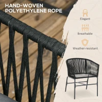 Outsunny Krzesła Ogrodowe, 2 szt., Design Boho, Poduszki na Siedzisko i Oparcie, Wygodna Powierzchnia Siedziska, Rama Metalowa, Czarny(m-6)