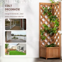 Outsunny Jardiniera de gradina din lemn de brad maro cu grila pentru plante cataratoare, 40x40x145cm(m-5)