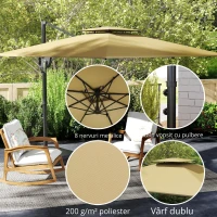 Outsunny Umbrelă de Grădină Decentrata 2.5x2.5 m cu Bază Umplută, Manivelă și Cap Reglabil, Bej(m-5)