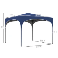 Outsunny Składany Pawilon, Regulowany, Metalowe Wsparcie, Mocna Tkanina, W Komplecie z Torbą, 2,95 x 2,95 x 2,55m, Granatowy(m-3)